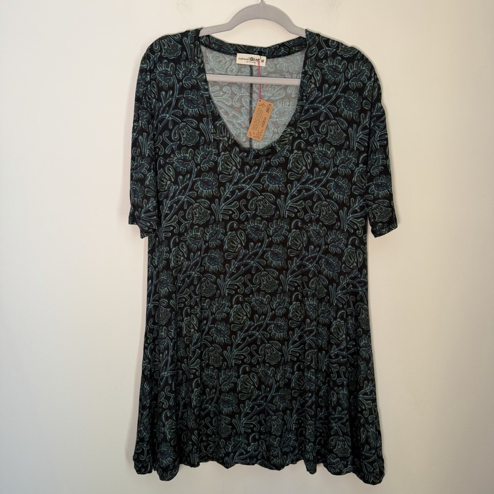 Natural Life Floral Dress Medium Rayon Spandex Short Sleeve Mini Shift Stretch